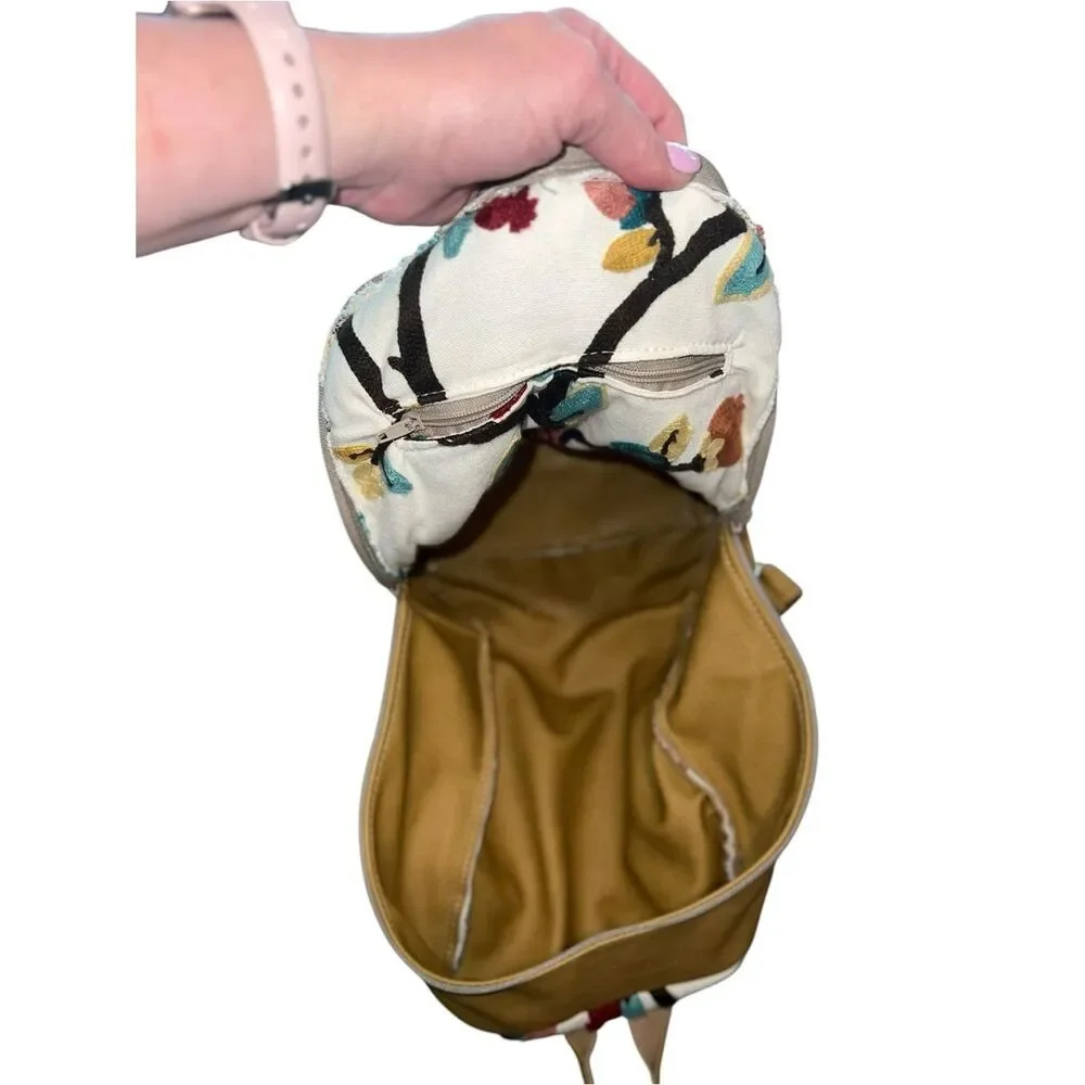 Boho Embroidered Floral Convertible Backpack Purse Canvas & Faux Leather